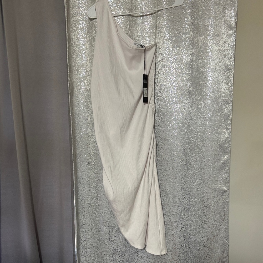 Fashion Nova One Shoulder Dress in Cream